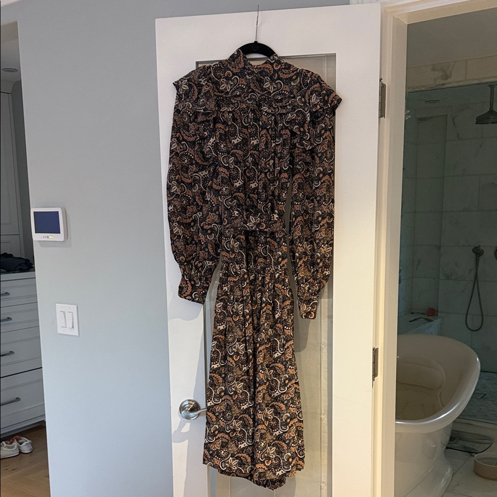 Ulla Johnson Long Sleeve Dress in Black and Brown Paisley